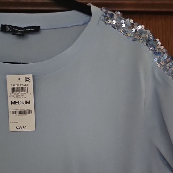 INC International Concept Blue Sequin Shoulder Women's Top - Picture 5 of 5